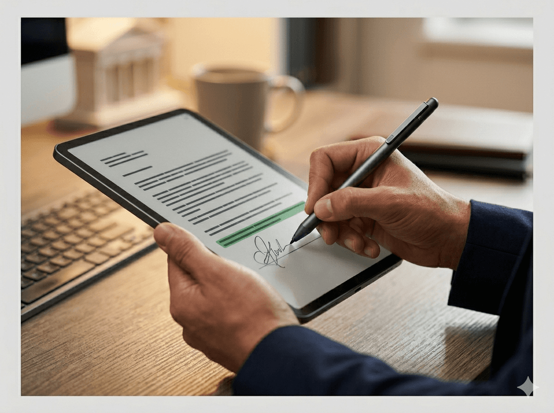Digitale Unterschrift auf einem Tablet – Vollmacht online unterschreiben