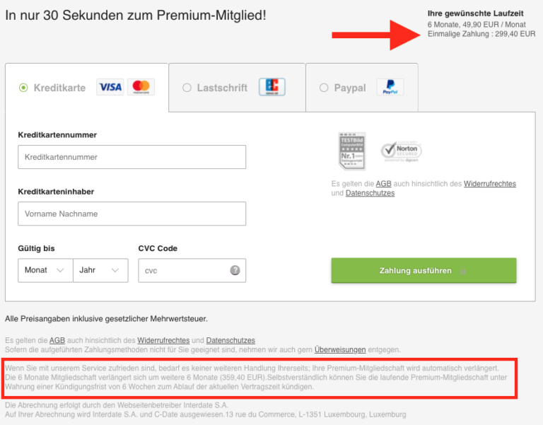 Darstellung der automatischen Verlängerung bei C-Date
