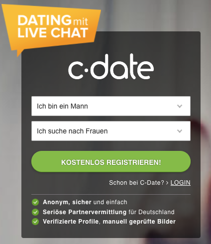 Screenshot der Anmeldeseite von Interdate