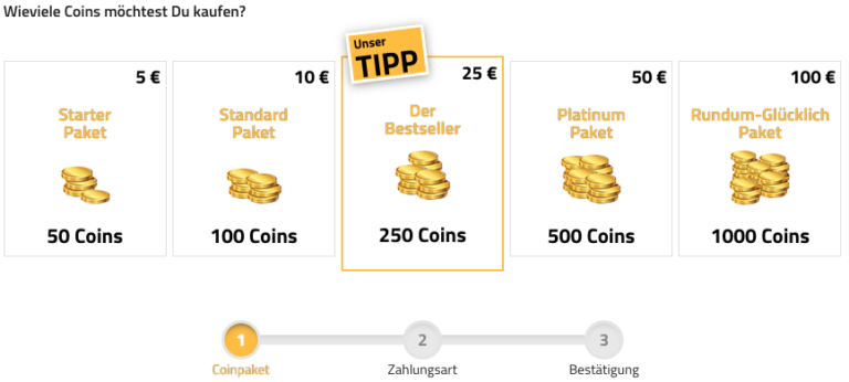Verschiedene Pakete für Coins bei erocommunity.com