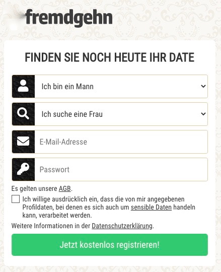 Screenshot der Anmeldeseite von Fremdgehn.de