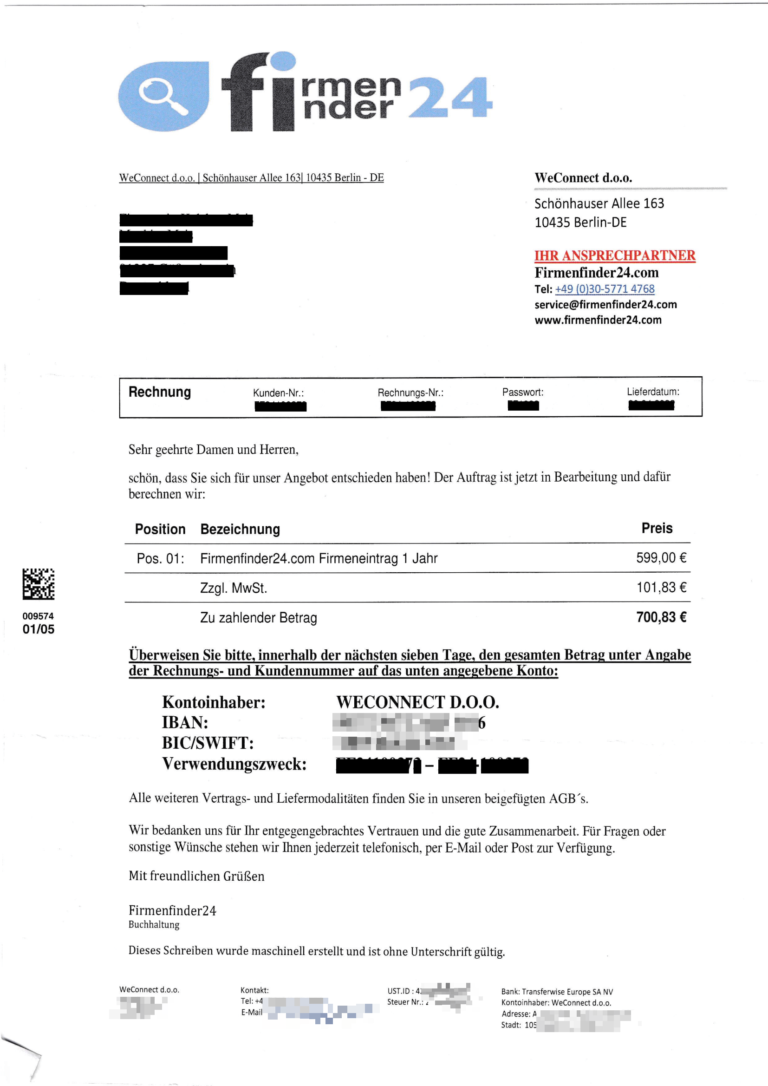 Firmenfinder24.com Rechnung