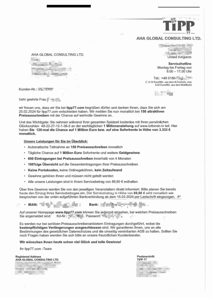 Begrüßungsschreiben Tipp77